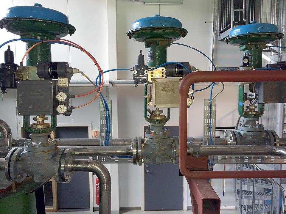 Industrial control valves installed on process piping
